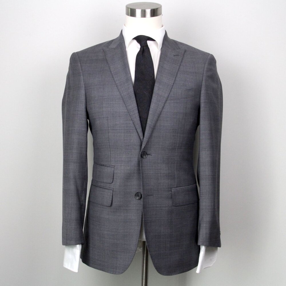 JOS A BANK Men's Blazer Sport Coat Jacket 36R Wool Grey Plaid E081214